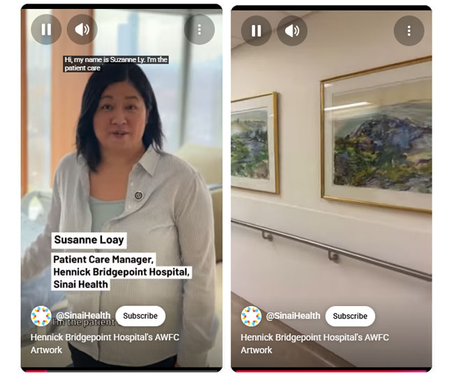 Stills from Hennick Bridgepoint video paying tribute to ArtWorks for Cancer installation